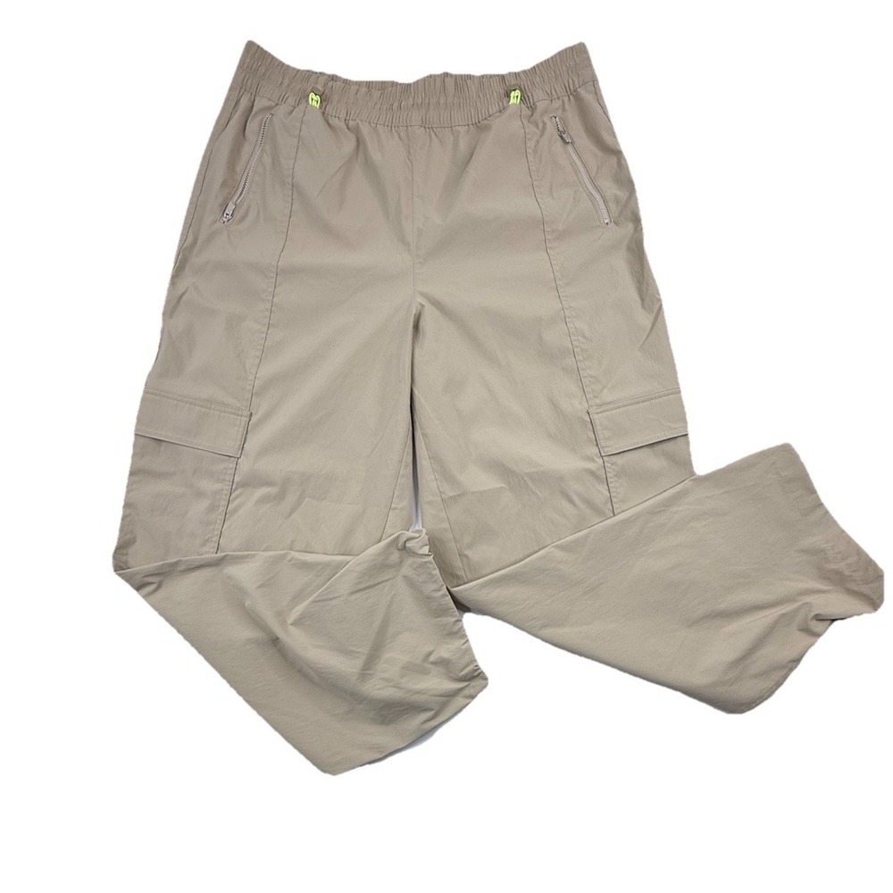 Athleta Womens Cascade High Rise Cargo Poplin Pant Oak/Tan Sz Large Cinch Ankle